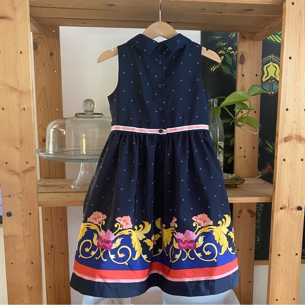 Janie and Jack Navy Blue Floral Scarf Border Dress 4t - Picture 4 of 12